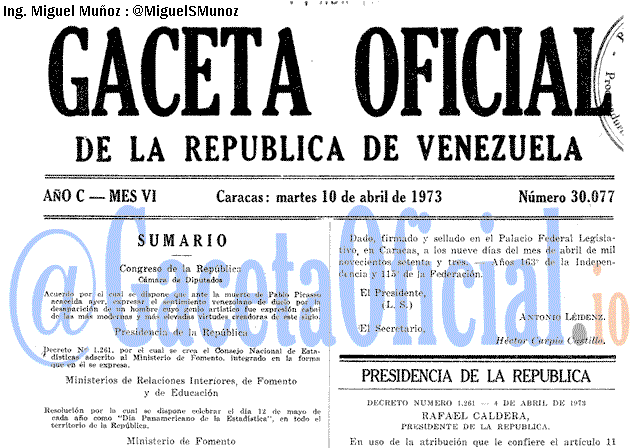 Gaceta Oficial 30077 del 10 Abril 1973