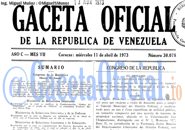 Gaceta Oficial 30078 del 11 Abril 1973