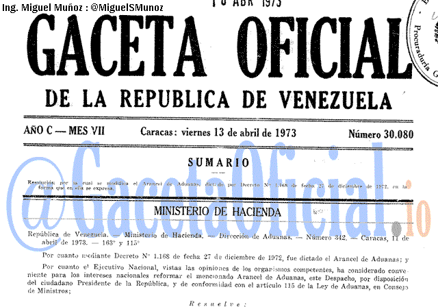 Gaceta Oficial 30080 del 13 Abril 1973