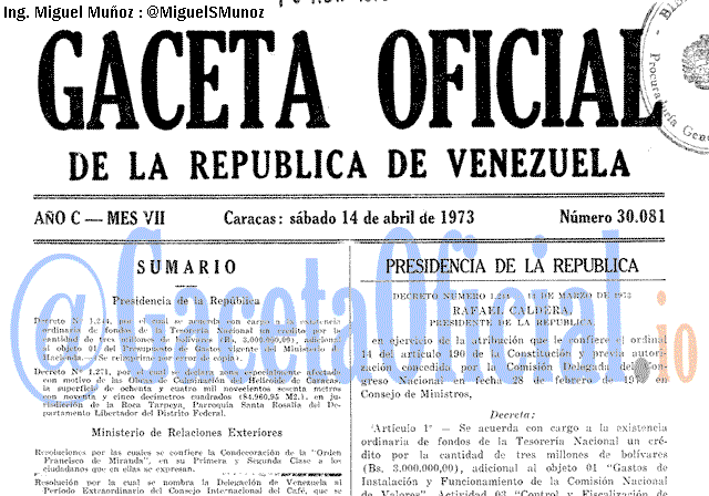 Gaceta Oficial 30081 del 14 Abril 1973