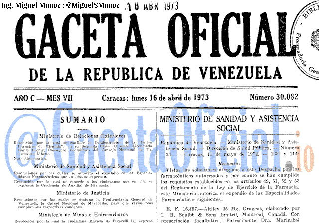 Gaceta Oficial 30082 del 16 Abril 1973