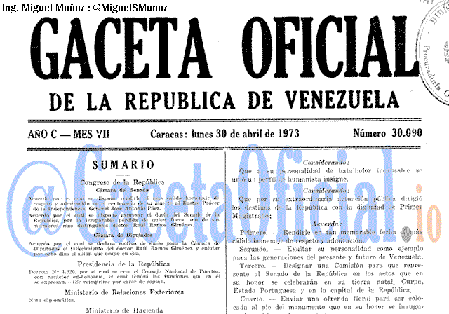 Gaceta Oficial 30090 del 30 Abril 1973