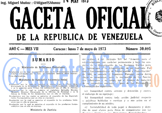 Gaceta Oficial 30095 del 7 Mayo 1973