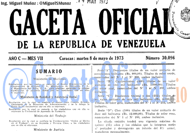 Gaceta Oficial 30096 del 8 Mayo 1973