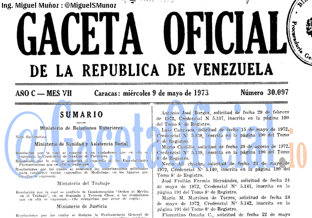 Gaceta Oficial 30097 del 9 Mayo 1973