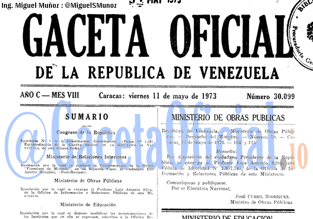 Gaceta Oficial 30099 del 11 Mayo 1973