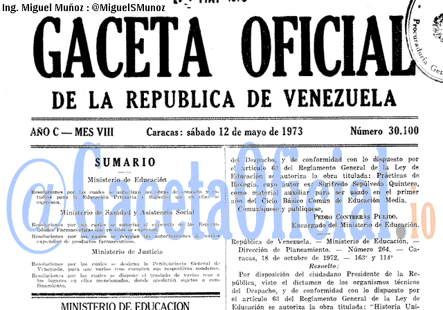 Gaceta Oficial 30100 del 12 Mayo 1973