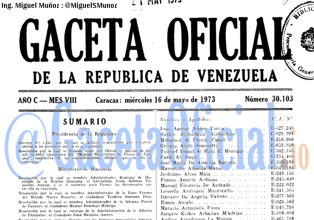 Gaceta Oficial 30103 del 16 Mayo 1973
