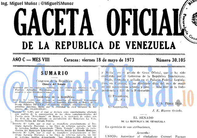 Gaceta Oficial 30105 del 18 Mayo 1973