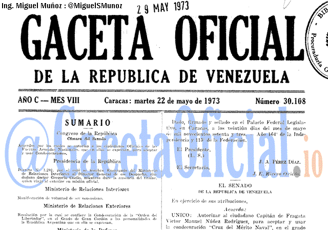 Gaceta Oficial 30108 del 22 Mayo 1973