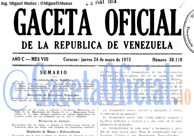 Gaceta Oficial 30110 del 24 Mayo 1973