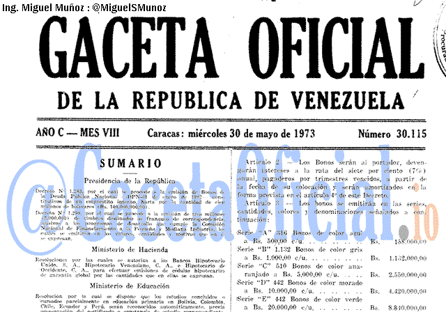 Gaceta Oficial 30115 del 30 Mayo 1973