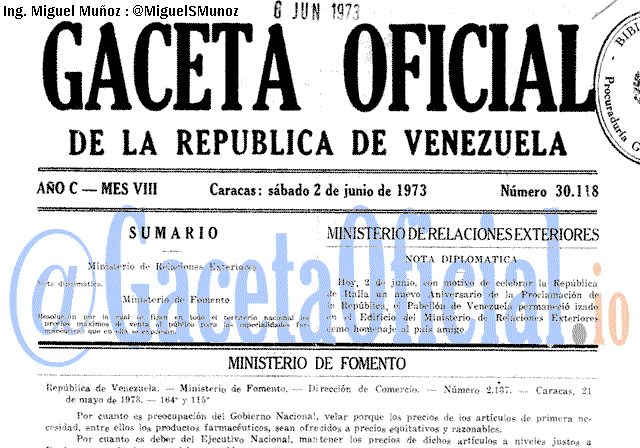 Gaceta Oficial 30118 del 2 Junio 1973