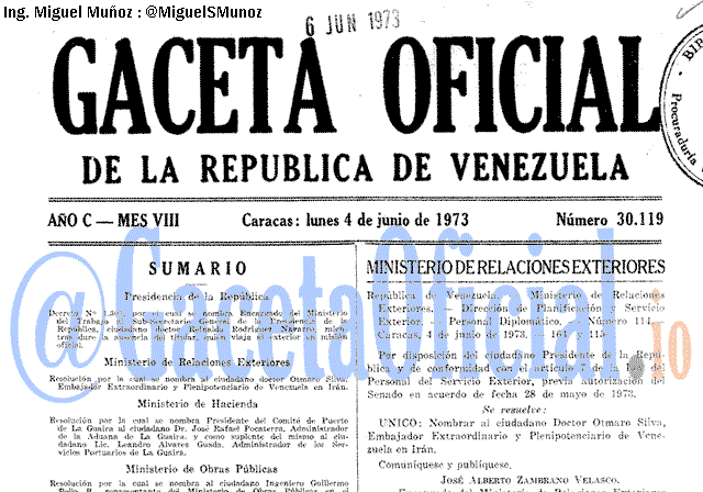 Gaceta Oficial 30119 del 4 Junio 1973