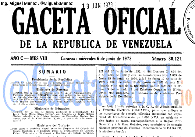 Gaceta Oficial 30121 del 6 Junio 1973