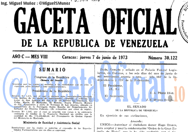 Gaceta Oficial 30122 del 7 Junio 1973