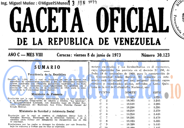 Gaceta Oficial 30123 del 8 Junio 1973