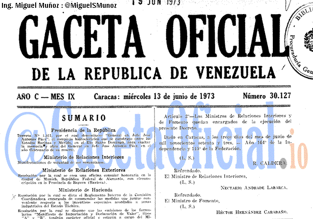 Gaceta Oficial 30127 del 13 Junio 1973