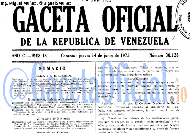 Gaceta Oficial 30128 del 14 Junio 1973