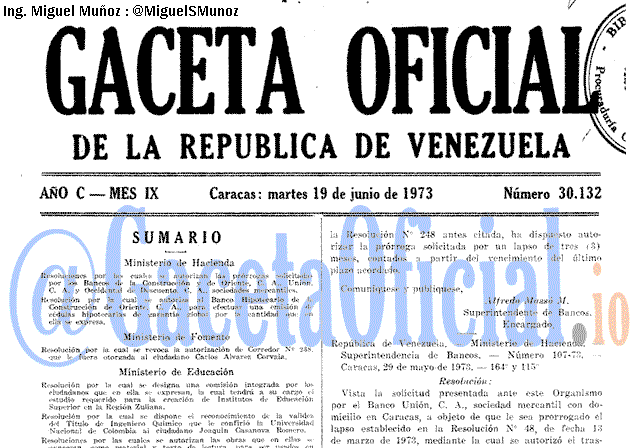 Gaceta Oficial 30132 del 19 Junio 1973