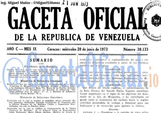 Gaceta Oficial 30133 del 20 Junio 1973