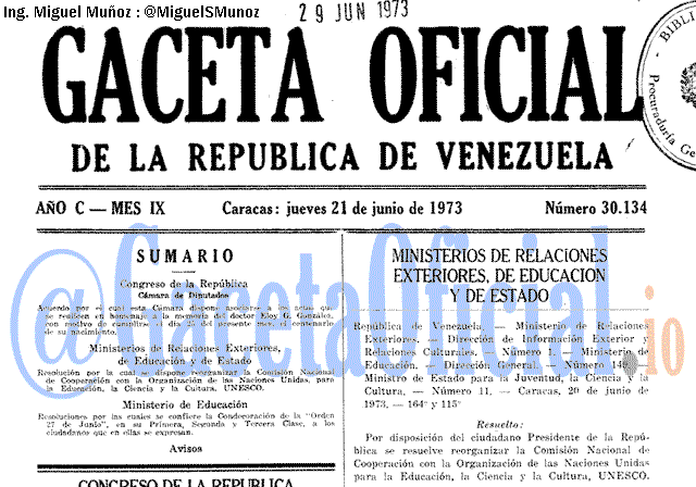 Gaceta Oficial 30134 del 21 Junio 1973