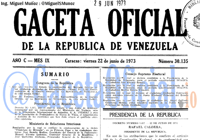 Gaceta Oficial 30135 del 22 Junio 1973