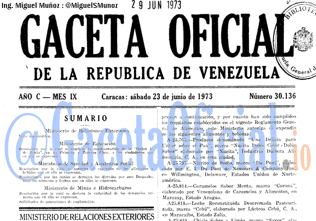 Gaceta Oficial 30136 del 23 Junio 1973