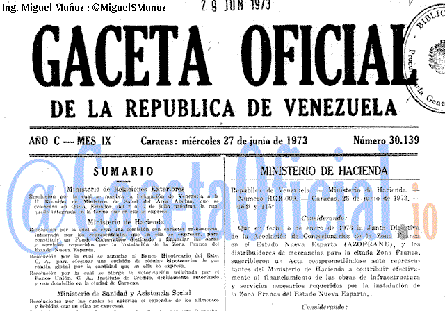 Gaceta Oficial 30139 del 27 Junio 1973