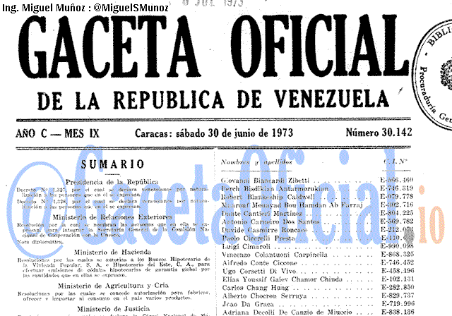 Gaceta Oficial 30142 del 30 Junio 1973