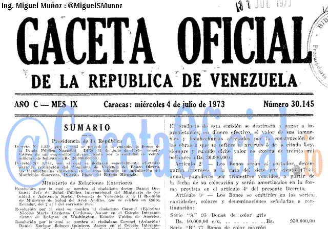 Gaceta Oficial 30145 del 4 Julio 1973
