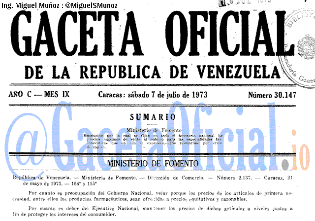 Gaceta Oficial 30147 del 7 Julio 1973