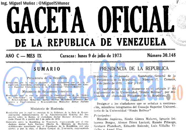 Gaceta Oficial 30148 del 9 Julio 1973