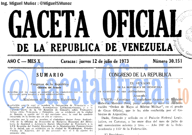 Gaceta Oficial 30151 del 12 Julio 1973