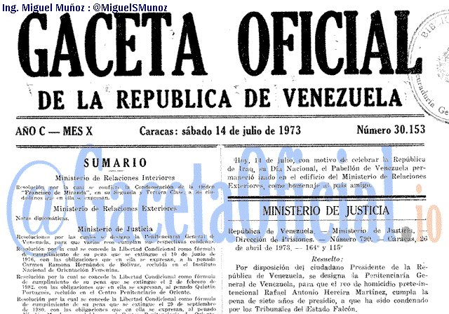 Gaceta Oficial 30153 del 14 Julio 1973