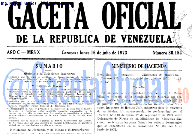 Gaceta Oficial 30154 del 16 Julio 1973