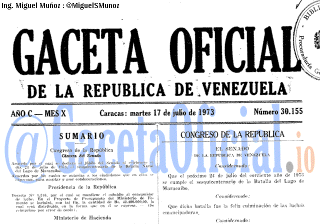 Gaceta Oficial 30155 del 17 Julio 1973