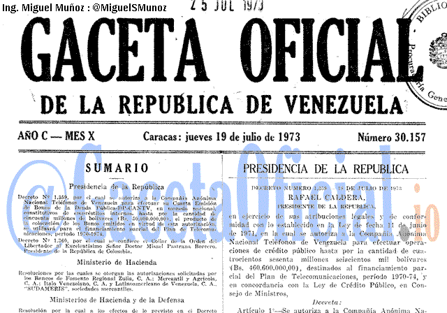 Gaceta Oficial 30157 del 19 Julio 1973