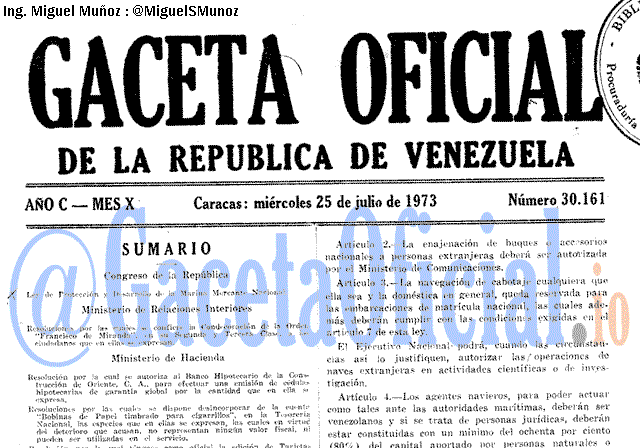 Gaceta Oficial 30161 del 25 Julio 1973