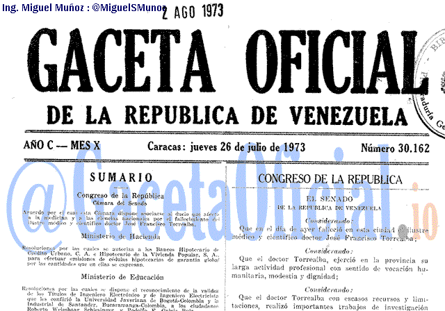 Gaceta Oficial 30162 del 26 Julio 1973