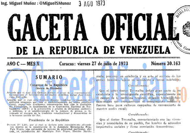 Gaceta Oficial 30163 del 27 Julio 1973