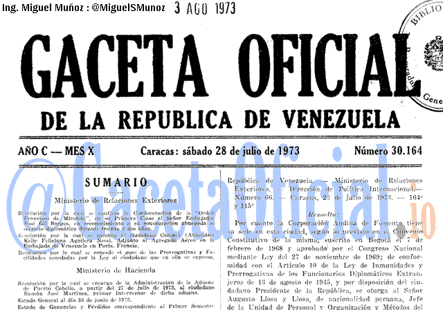 Gaceta Oficial 30164 del 28 Julio 1973