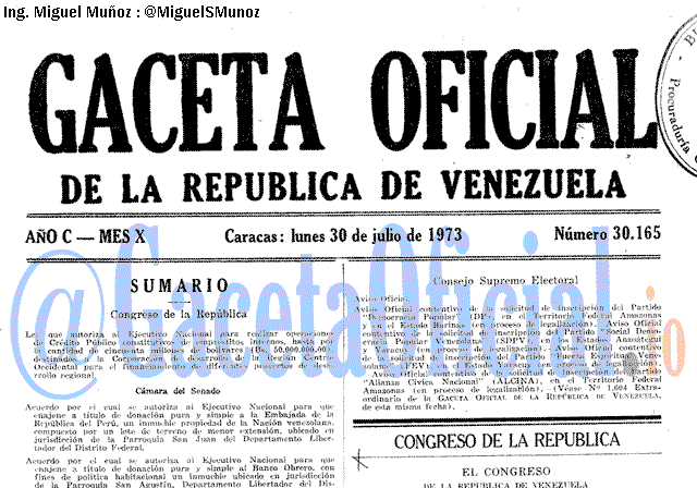 Gaceta Oficial 30165 del 30 Julio 1973