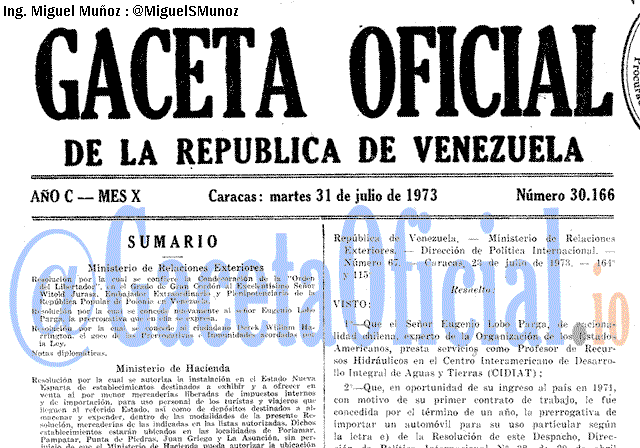 Gaceta Oficial 30166 del 31 Julio 1973