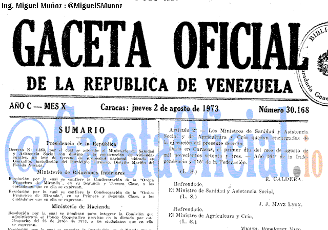 Gaceta Oficial 30168 del 2 Agosto 1973