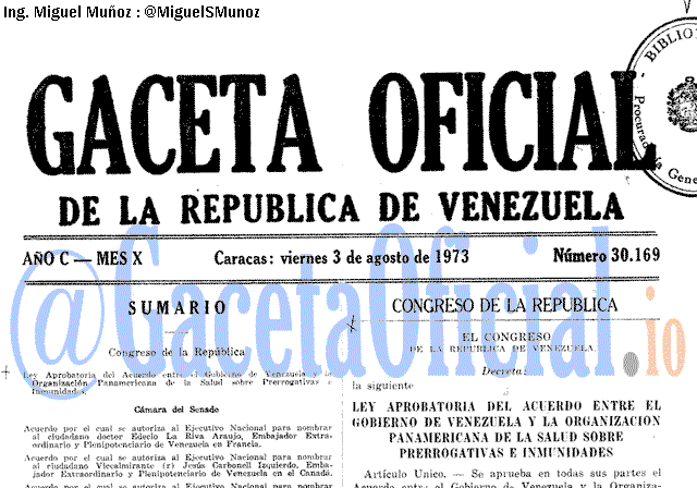 Gaceta Oficial 30169 del 3 Agosto 1973