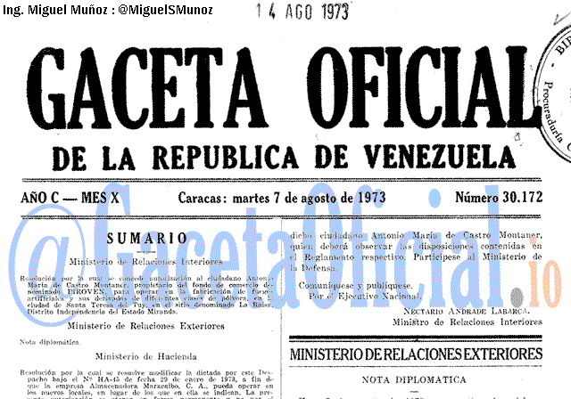 Gaceta Oficial 30172 del 7 Agosto 1973