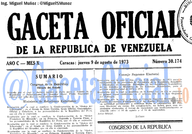 Gaceta Oficial 30174 del 9 Agosto 1973