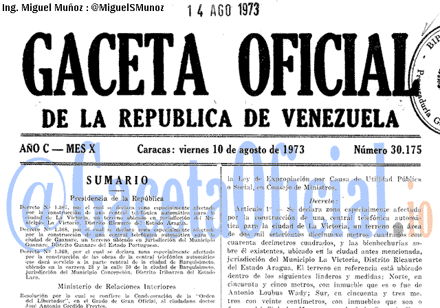 Gaceta Oficial 30175 del 10 Agosto 1973
