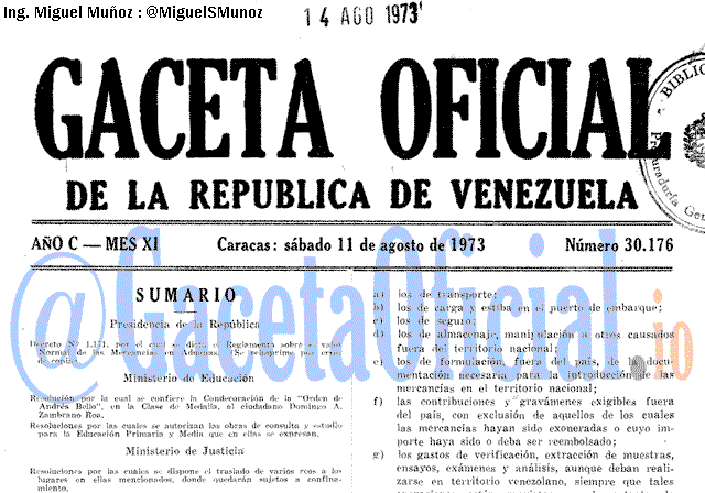 Gaceta Oficial 30176 del 11 Agosto 1973